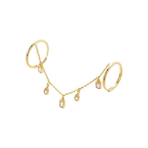 Gold Double Dangling Multi Sahpe CZ Double Ring - Adina Eden's Jewels