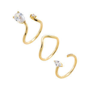 Gold / 6 CZ Marquise/Pear Multi Spiral Wrap Ring Set - Adina Eden's Jewels