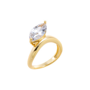 Gold / 3 CZ Marquise Solitarie Pinky Ring - Adina Eden's Jewels