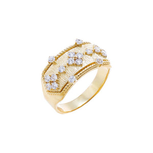 Gold / 6 CZ Textured Wide Band Ring - Adina Eden's Jewels