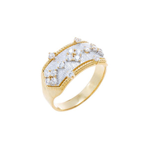 Two-Tone / 6 CZ Textured Wide Band Ring - Adina Eden's Jewels