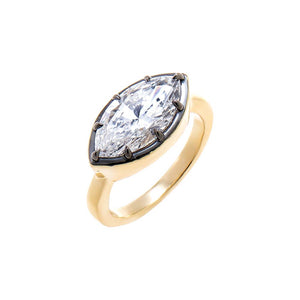 14K Gold / 3 / 2CT Lab Grown Diamond Marquise Encased East/West Pinky Ring 14K - Adina Eden's Jewels