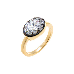 14K Gold / 3 / 2CT Lab Grown Diamond Oval Encased East/West Pinky Ring 14K - Adina Eden's Jewels