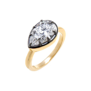 14K Gold / 3 / 2CT Lab Grown Diamond Pear Encased East/West Pinky Ring 14K - Adina Eden's Jewels