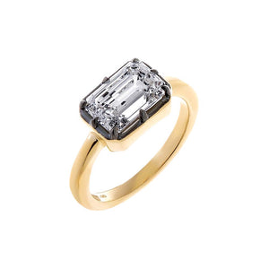 14K Gold / 3 / 2CT Lab Grown Diamond Emerald Encased East/West Pinky Ring 14K - Adina Eden's Jewels