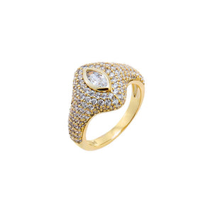 Gold / 3 CZ Marquise Pave Dome Pinky Ring - Adina Eden's Jewels