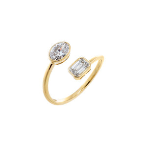14K Gold / 6 Lab Grown Diamond Emerald/Oval Toi Et Moi Open Ring 14K - Adina Eden's Jewels