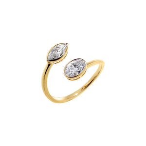 14K Gold / 6 Lab Grown Diamond Marquise/Oval Toi Et Moi Open Ring 14K - Adina Eden's Jewels