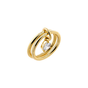 Gold / 3 CZ Teardrop Dangle Split Double Pinky Band Ring - Adina Eden's Jewels