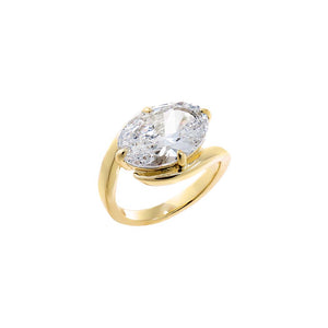 Gold / 3 CZ East-West Oval Solitaire Wrap Pinky Ring - Adina Eden's Jewels
