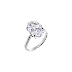 Silver / 6 CZ Oval Solitaire Four Prong Ring - Adina Eden's Jewels