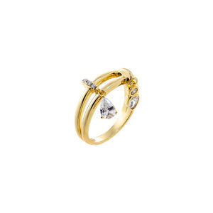 Gold / 6 CZ Multi Charm Dangling Double Band Ring - Adina Eden's Jewels