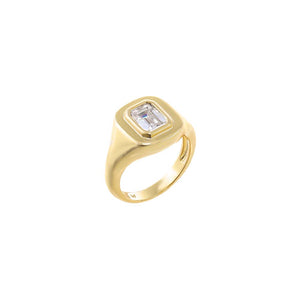 Gold / 3 CZ Emerald Bezel Signet Pinky Ring - Adina Eden's Jewels