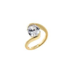 Gold / 3 CZ Oval Solitaire Wrap Pinky Ring - Adina Eden's Jewels