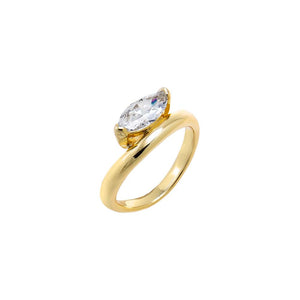 Gold / 3 CZ Marquise Solitaire Sideway Pinky Ring - Adina Eden's Jewels