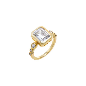 Gold / 6 CZ Emerald Bezel Graduated Round Ring - Adina Eden's Jewels