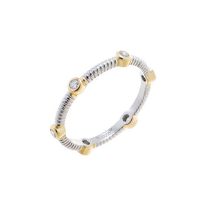 Silver / 5 Two-Tone CZ Beaded Stretch Ring - Adina Eden's Jewels