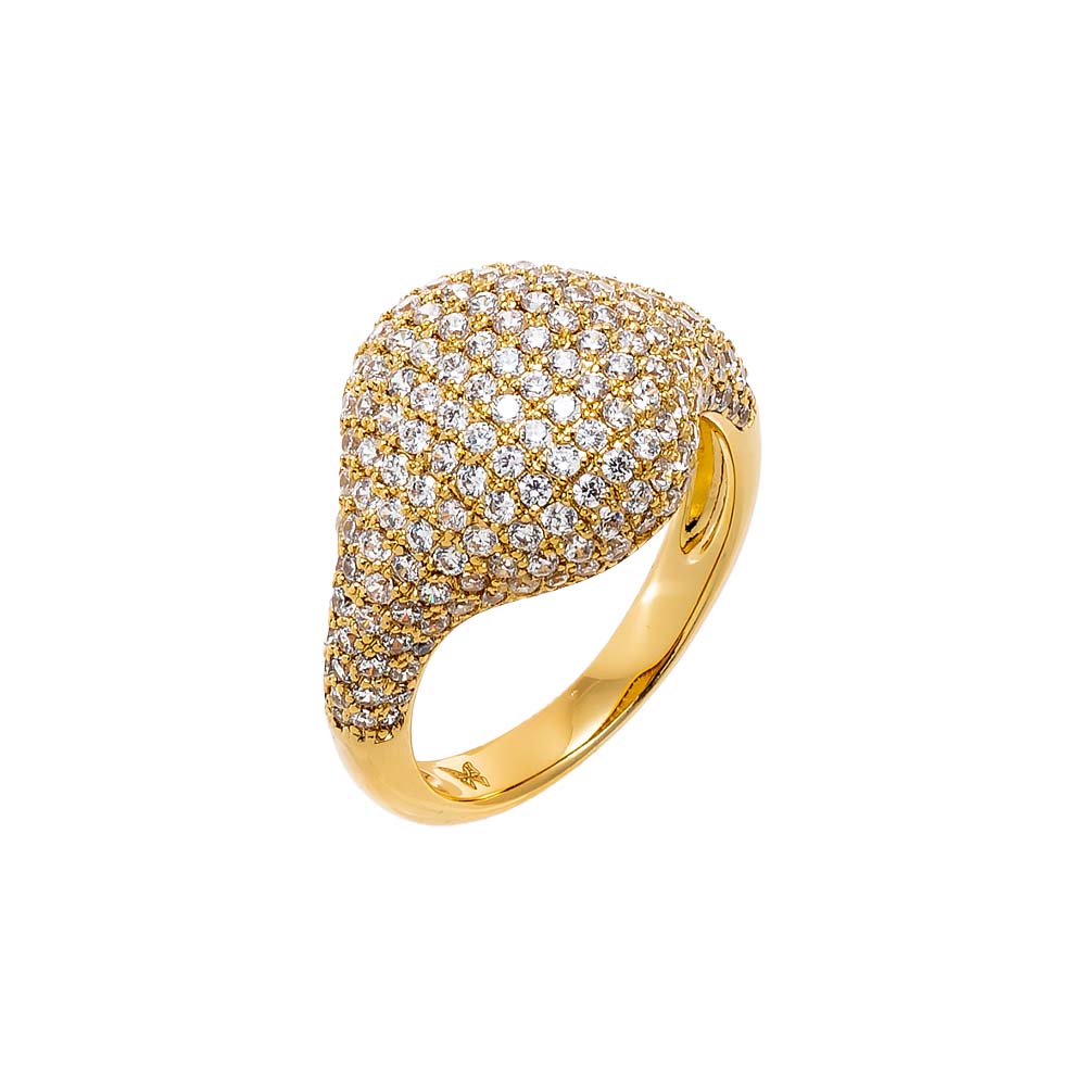 Gold / 3 Pavé Dome Signet Pinky Ring - Adina Eden's Jewels