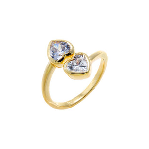 Gold / 6 CZ Double Heart Bezel Wrap Ring - Adina Eden's Jewels