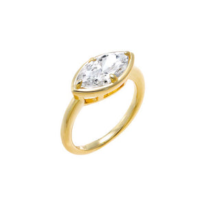 Gold / 3 Lab Grown Diamond Marquise Bezel Pinky Ring - Adina Eden's Jewels