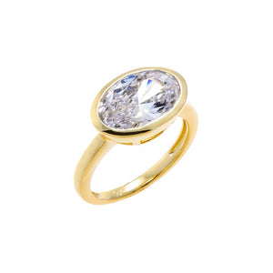 Gold / 5 CZ Oval Bezel Pinky Ring - Adina Eden's Jewels