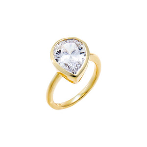 Gold / 3 Skewed CZ Pear Bezel Pinky Ring - Adina Eden's Jewels