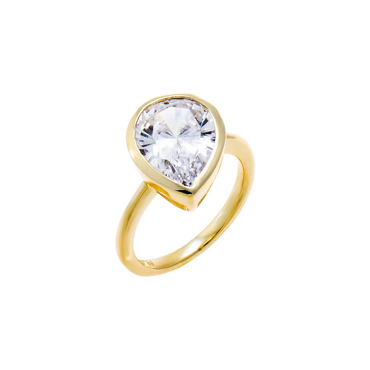 Skewed CZ Pear Bezel Pinky Ring – Adina Eden