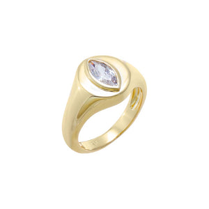 Gold / 3 CZ Marquise Signet Pinky Ring - Adina Eden's Jewels