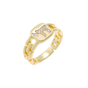 Gold / 6 Lab Grown Diamond Pave Chai Chain Link Ring - Adina Eden's Jewels