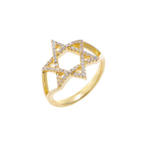 Gold / 6 Pave Star Of David Double Row Ring - Adina Eden's Jewels