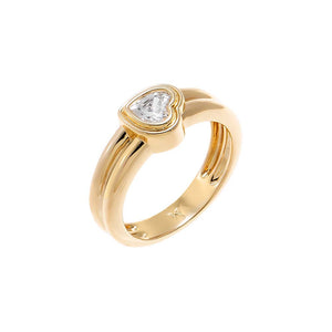 Gold / 6 CZ Bezeled Heart Double Row Ring - Adina Eden's Jewels
