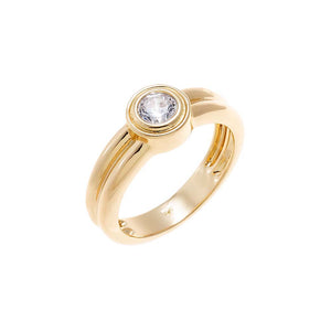 Gold / 6 CZ Bezeled Solitaire Double Row Ring - Adina Eden's Jewels