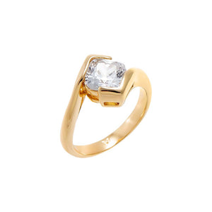 Gold / 3 CZ Solitaire Square Bezeled Pinky Ring - Adina Eden's Jewels