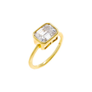 Gold / 3 Moissanite Bezel Emerald Thin Band Pinky Ring - Adina Eden's Jewels