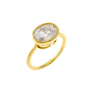 Gold / 3 Moissanite Bezel Oval Thin Band Pinky Ring - Adina Eden's Jewels