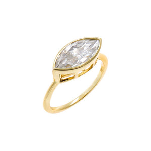 Gold / 3 Moissanite Bezel Marquise Thin Band Pinky Ring - Adina Eden's Jewels