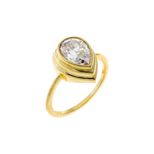 Gold / 6 Moissanite Double Bezel Pear Ring - Adina Eden's Jewels