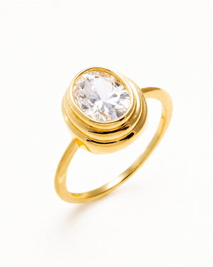 Gold / 6 Moissanite Double Bezel Oval Ring - Adina Eden's Jewels