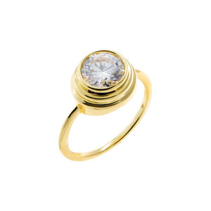 Gold / 6 Moissanite Double Bezel Round Ring - Adina Eden's Jewels