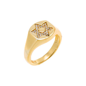 Gold / 3 Pave Star of David Pinky Ring - Adina Eden's Jewels