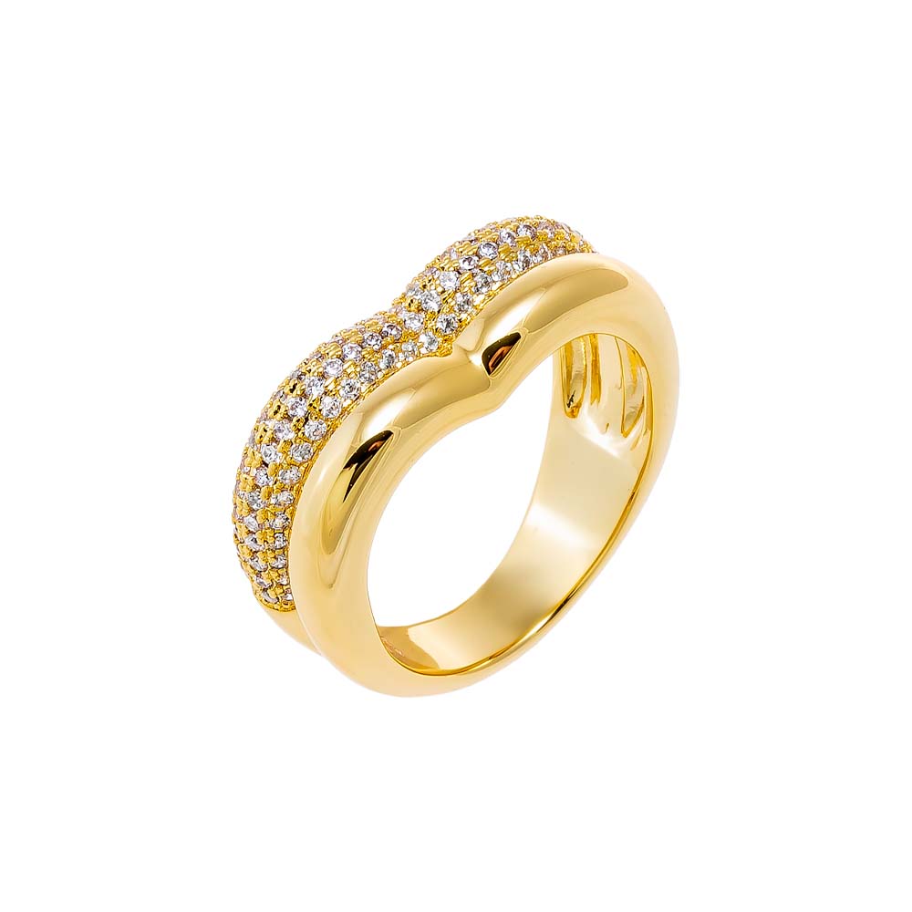 Gold / 6 Solid/Pave Double Heart Shape Ring - Adina Eden's Jewels