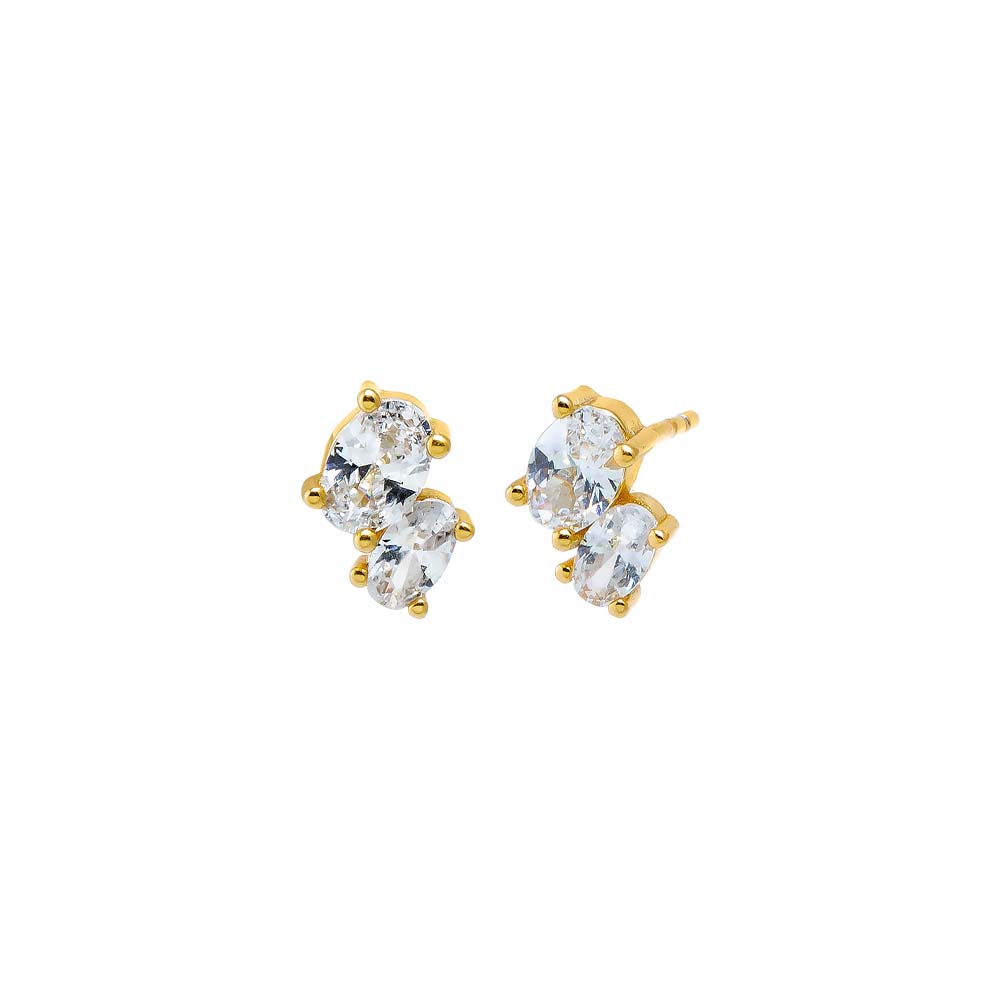 Gold CZ Double Oval Stud Earring - Adina Eden's Jewels