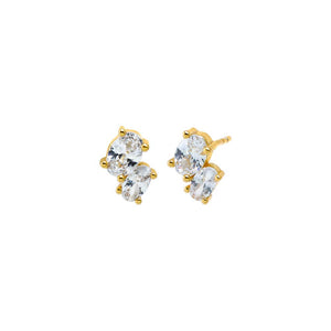 Gold CZ Double Oval Stud Earring - Adina Eden's Jewels