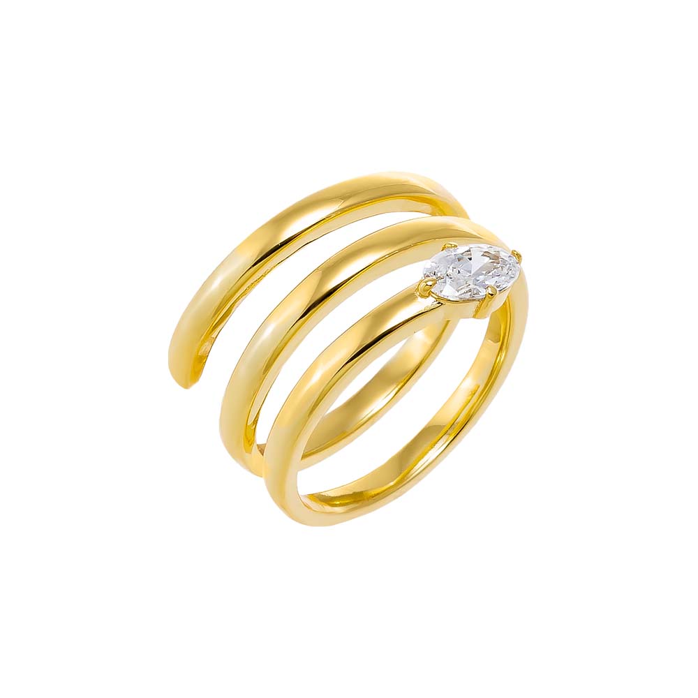 Gold / 6 CZ Solitaire Triple Coil Ring - Adina Eden's Jewels