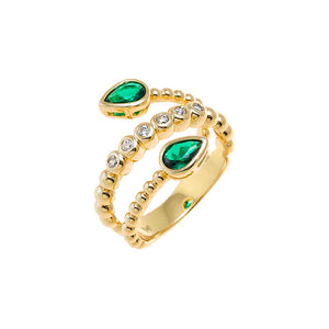 Emerald Green / 6 Colored CZ Double Teardrop Wrap Ring - Adina Eden's Jewels