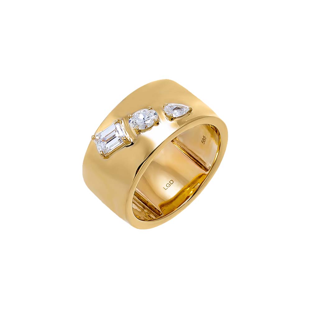 14K Gold / 6 Lab Grown Diamond Graduated Multishape Wide Band Ring 14K - Adina Eden's Jewels
