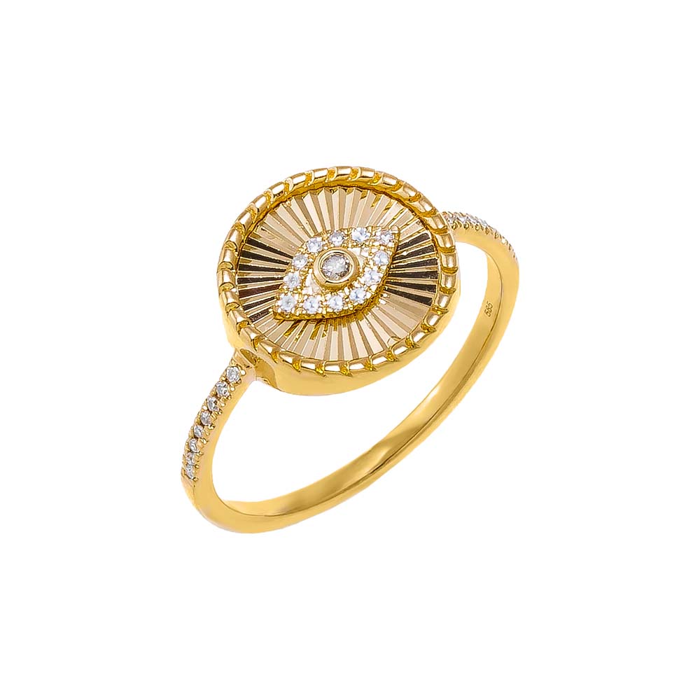 14K Gold / 6 Diamond Pave Evil Eye Disc Ring 14K - Adina Eden's Jewels