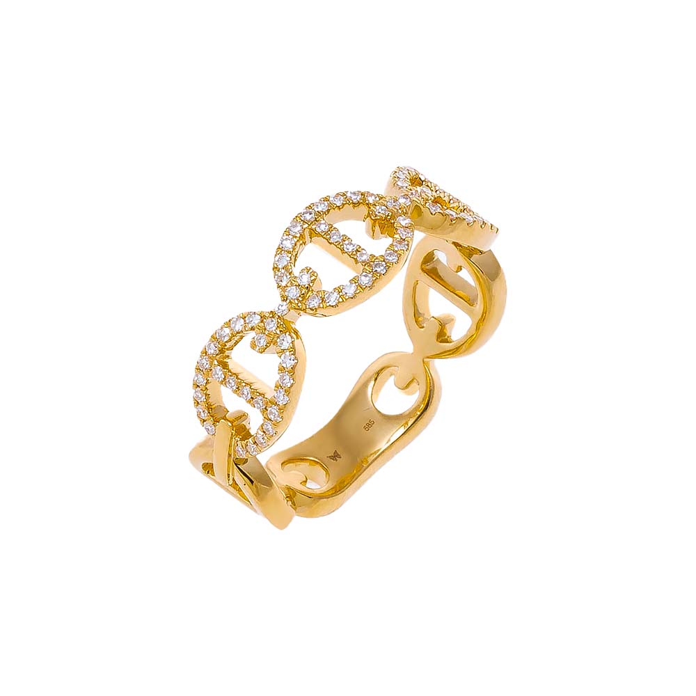 14K Gold / 6 Diamond Pave Mariner Band Ring 14K - Adina Eden's Jewels