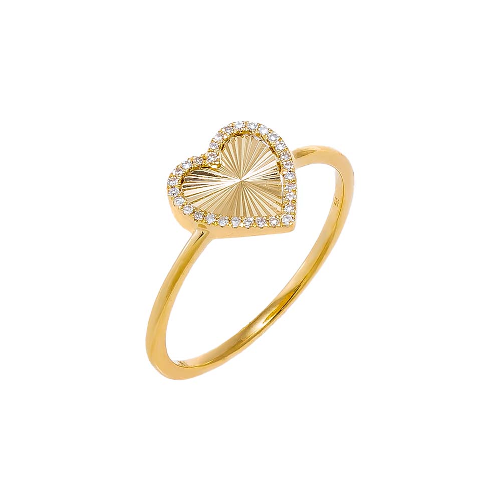 14K Gold / 6 Diamond Pave Ridged Heart Ring 14K - Adina Eden's Jewels
