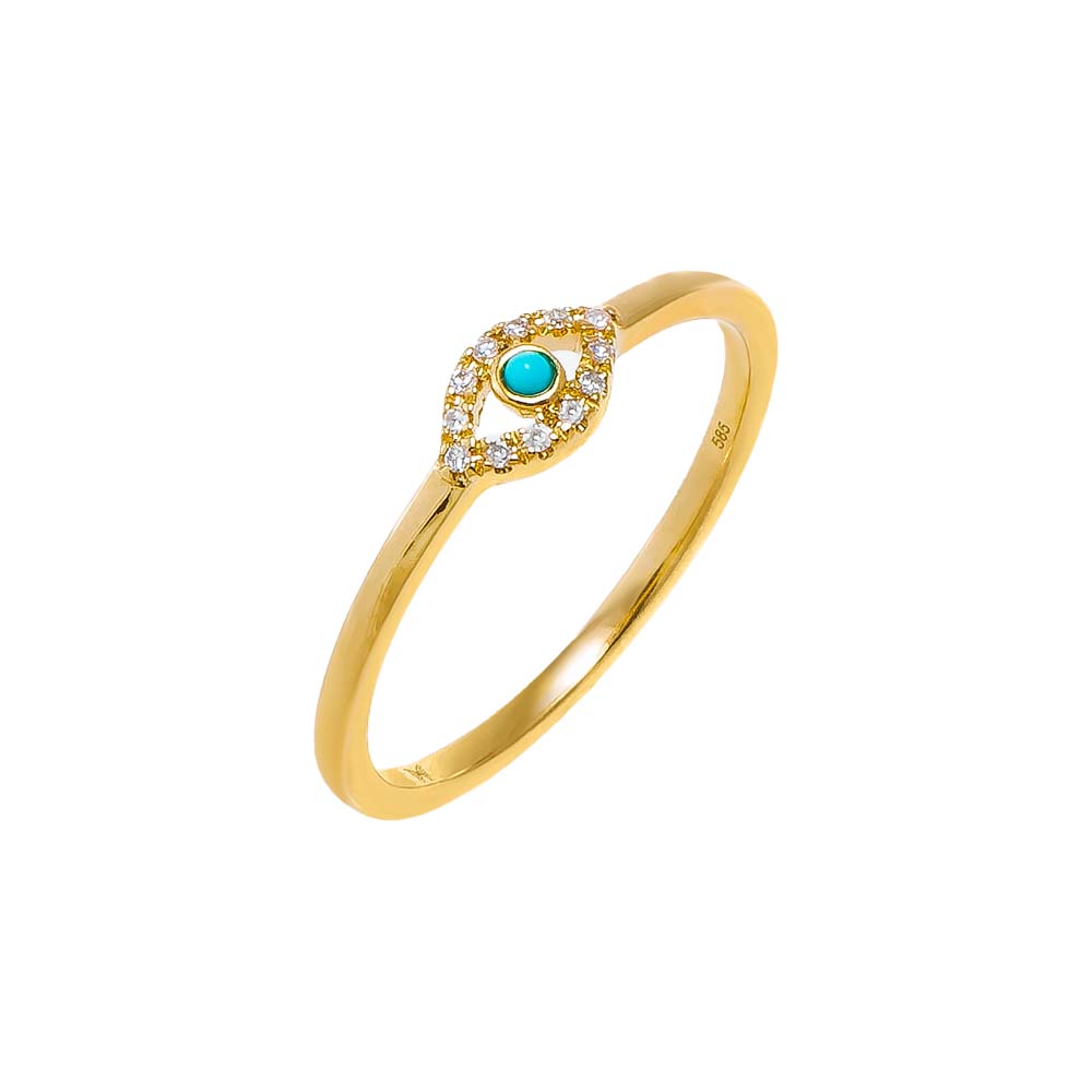 14K Gold / 6 Mini Diamond Pave & Turquoise Evil Eye Ring 14K - Adina Eden's Jewels
